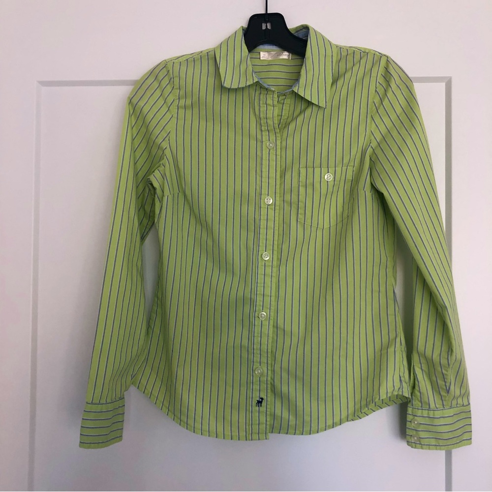 Old Navy Lime Green Blue Stripes Cotton Long Sleeves Top Shirt XS